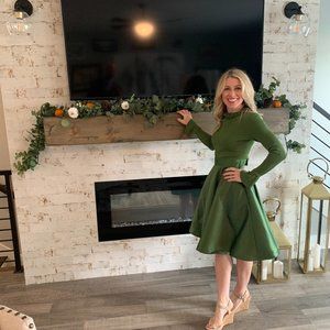 Ted Baker Green Knitted Frill Full Skirt Dress